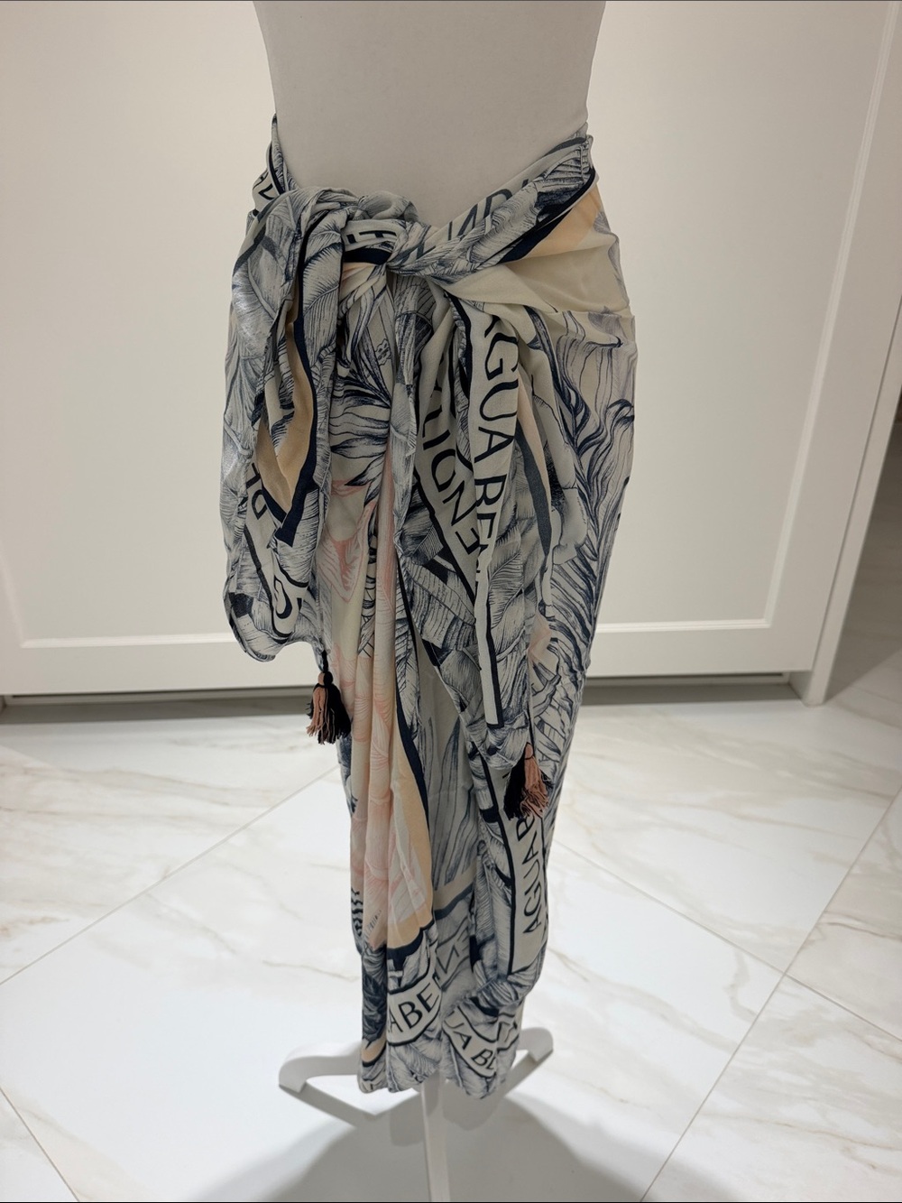 Agua Bendita  Sarong Wrap in Cream and Navy - Branded Scarf Pareo